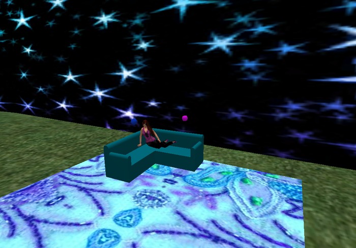 sofa  en L con tres puestos azul medio