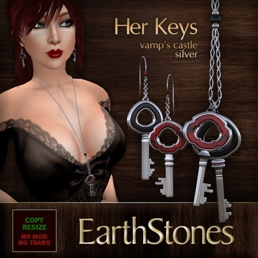 EarthStones Her Keys Necklace & Earrings - Vamp's Castle Silver