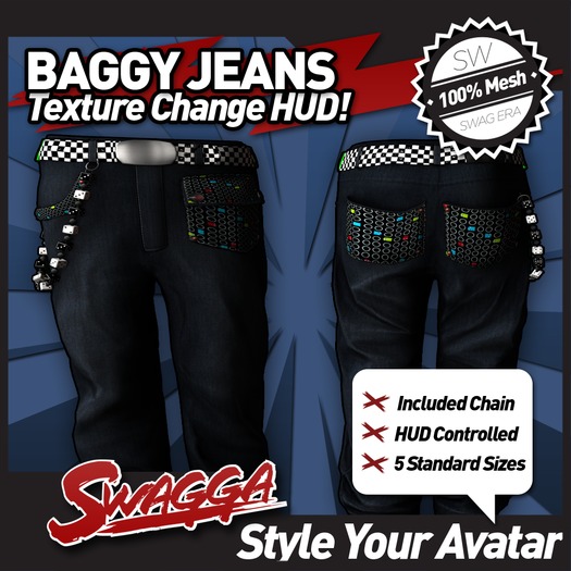[SWaGGa] DEMO for MESH Baggy Jeans Dark Blue with Chain HUD Controlled