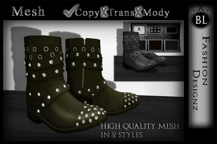BL Designz - Leather Studded Boots (Olive)