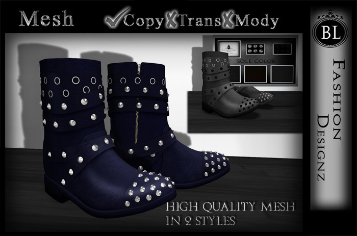 BL Designz - Leather Studded Boots (Navy)