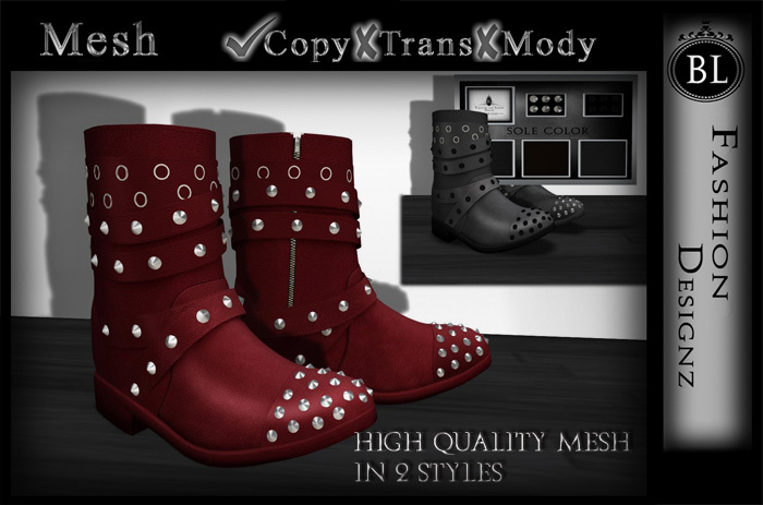 BL Designz - Leather Studded Boots (Red)