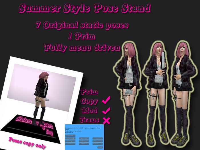 Summer Style Pose Stand - 1 prim menu driven 7 original custom poses