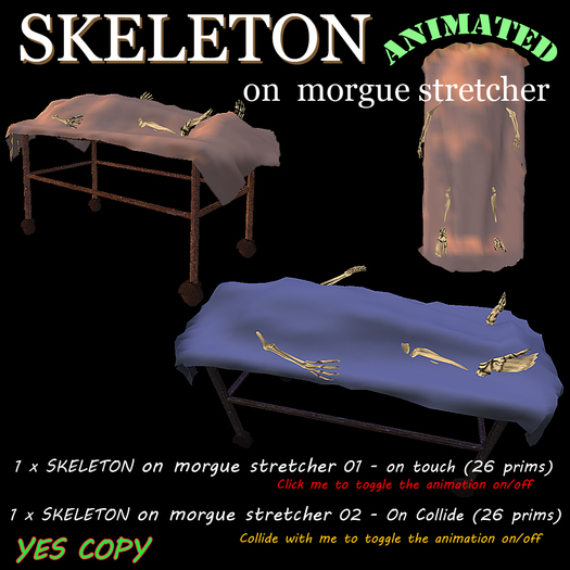 SKELETON on  Morgue Stretcher - ANIMATED