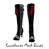{REVERIE} Mesh High Heel Boots - Crossbones