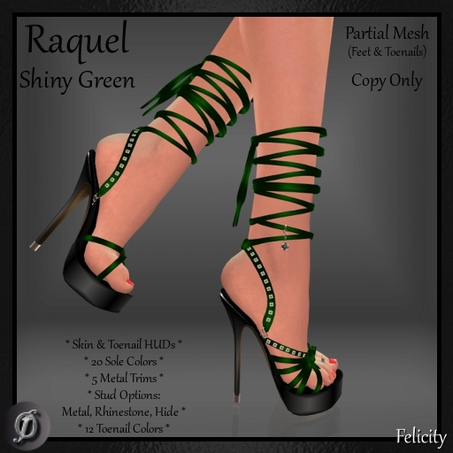 *Felicity* Raquel Stilettos - Shiny Green High Heels Partial Mesh (20 Shoe Sole Colors, Trim & Stud Options) Sandals