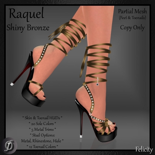 *Felicity* Raquel Stilettos - Shiny Bronze High Heels Partial Mesh (20 Shoe Sole Colors, Trim & Stud Options) Sandals