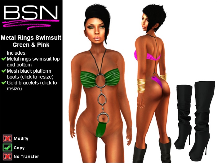 BSN Metal Rings Swimsuit - Green & Pink