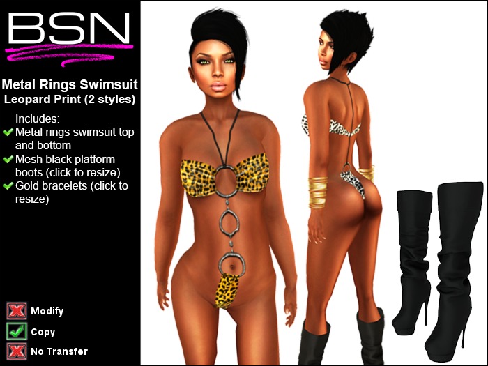 BSN Metal Rings Swimsuit - Leopard Print & White Leopard