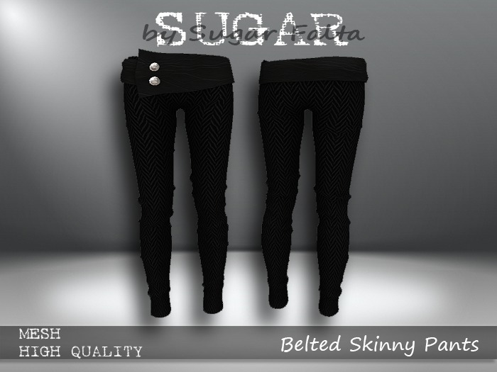 SUGAR Belted Skinny Pants BLACK TWEED Boxed