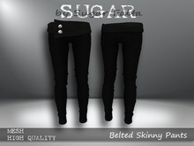 SUGAR Belted Skinny Pants BLACK TWEED Boxed