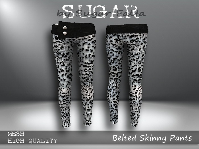 SUGAR Belted Skinny Pants SNOW LEOPARD Boxed