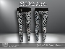 SUGAR Belted Skinny Pants SNOW LEOPARD Boxed