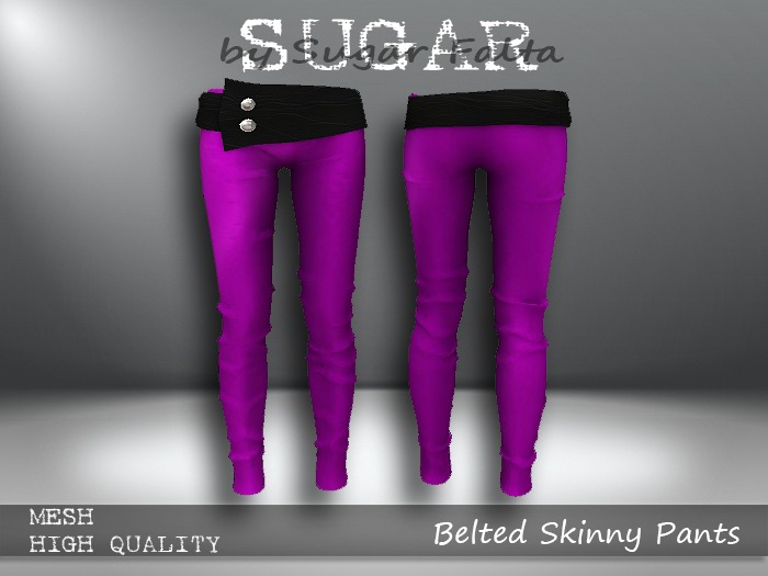 SUGAR Belted Skinny Pants PURPLE SATEEN Boxed