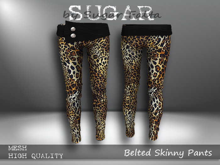 SUGAR Belted Skinny Pants CHEETAH Boxed