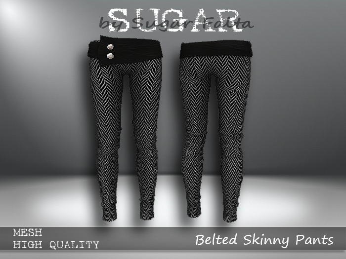 SUGAR Belted Skinny Pants GREY TWEED Boxed