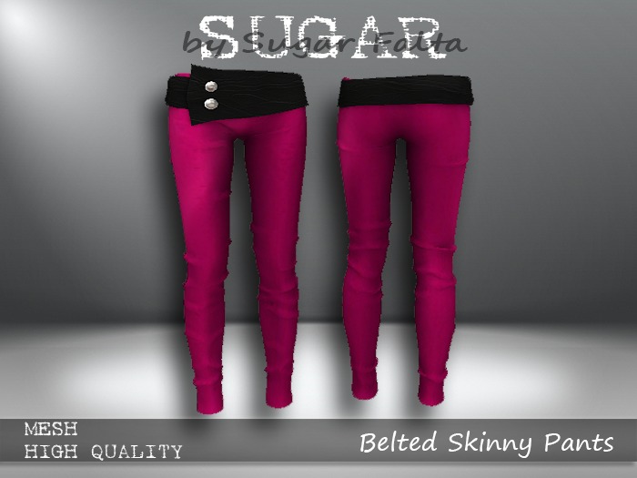 SUGAR Belted Skinny Pants PINK SATEEN Boxed