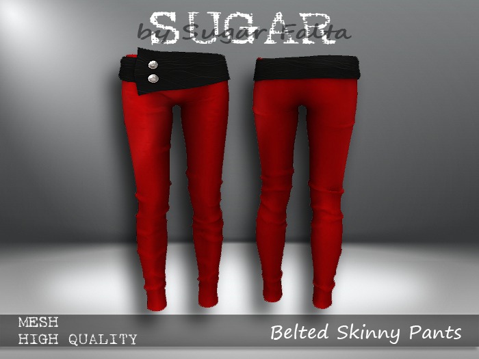 SUGAR Belted Skinny Pants RED SATEEN Boxed