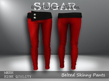 SUGAR Belted Skinny Pants RED SATEEN Boxed