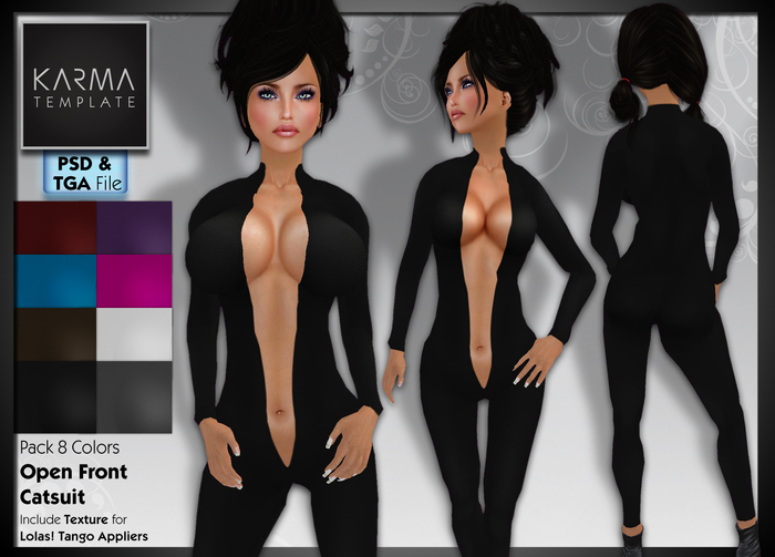 Karma Template - PSD & Tga - Open Front Catsuit with Lolas - 8 Colors