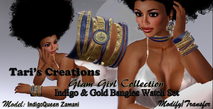 Tari'sCreations-GlamGirl-Indigo&Gold BanglesWatch Set Box