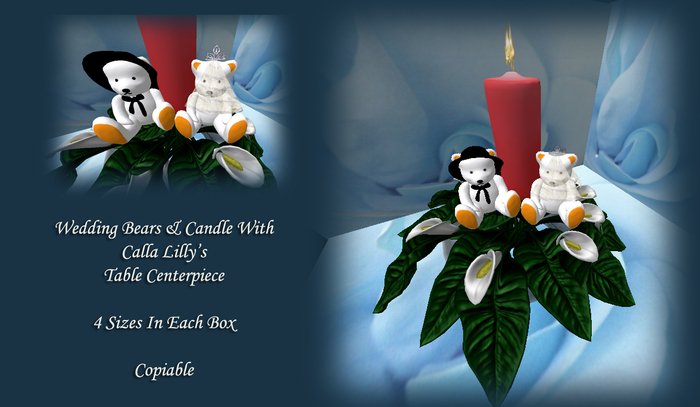 Wedding Teddy Bears & Calla Lilly Candle Table Centerpiece & Cake Topper  *CHB*