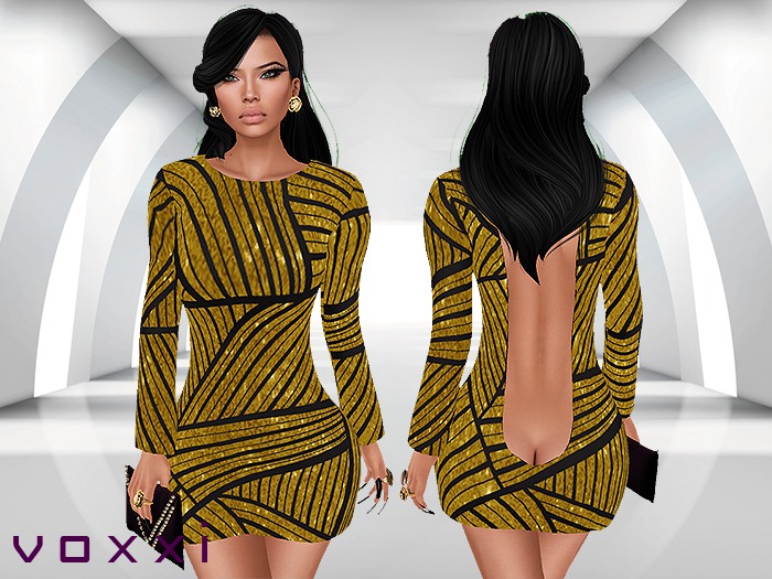 .::voxxi::. [Bite] Open Back Mini Dress Gold