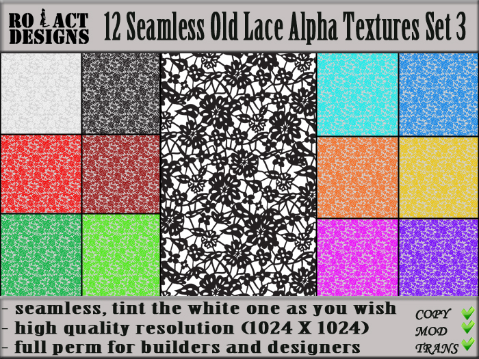 Ro!Act Designs 12 Seamless Old Lace Alpha Textures Set 3