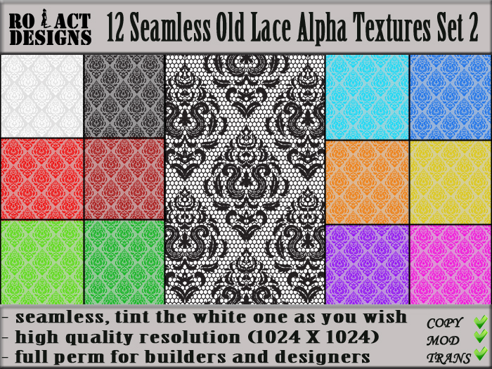 Ro!Act Designs 12 Seamless Old Lace Alpha Textures Set 2