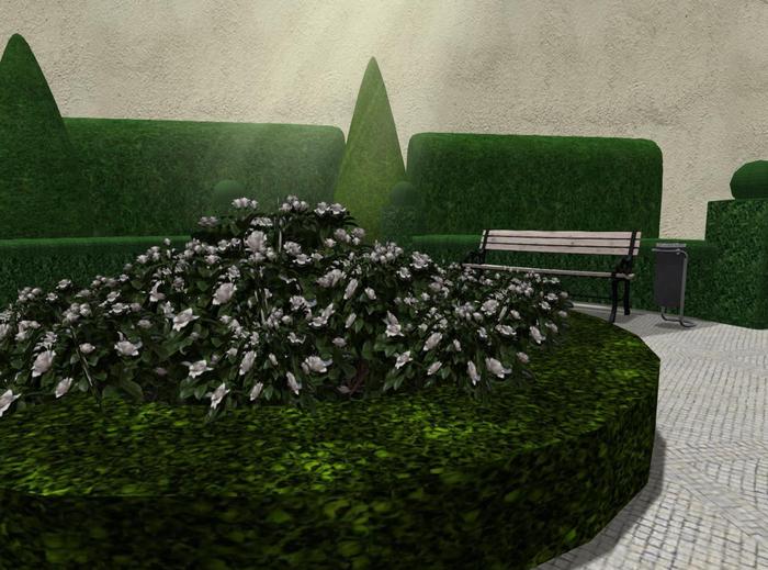 White Rose Topiary flower bed mk