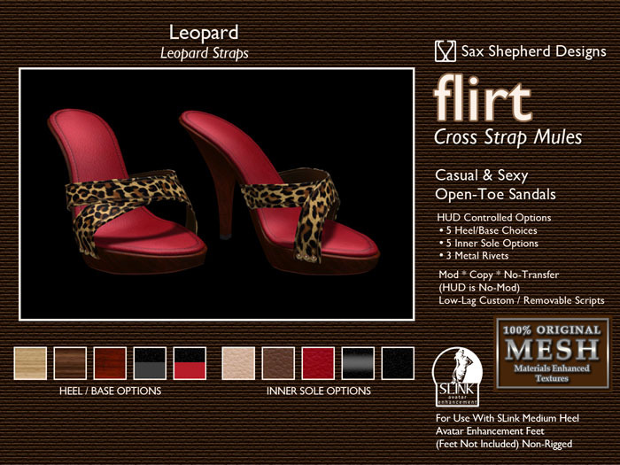 ! !SSD ~ Flirt Cross Strap Mules (Leopard)