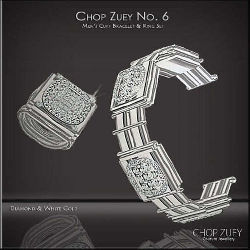 Chop Zuey No. 6 Wht Men's Ring & Cuff Bracelet Set