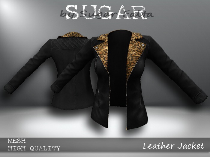 SUGAR Leather Jacket BLACK with CHEETAH LAPELS Boxed