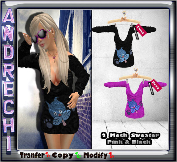 "=AnDreChi="  -Mesh Sweater-Pink&Black