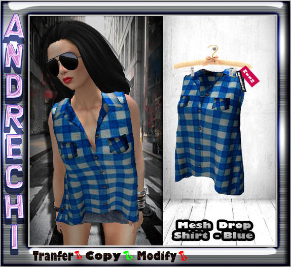 "=AnDreChi="  Mesh Drop Shirt - Blue-