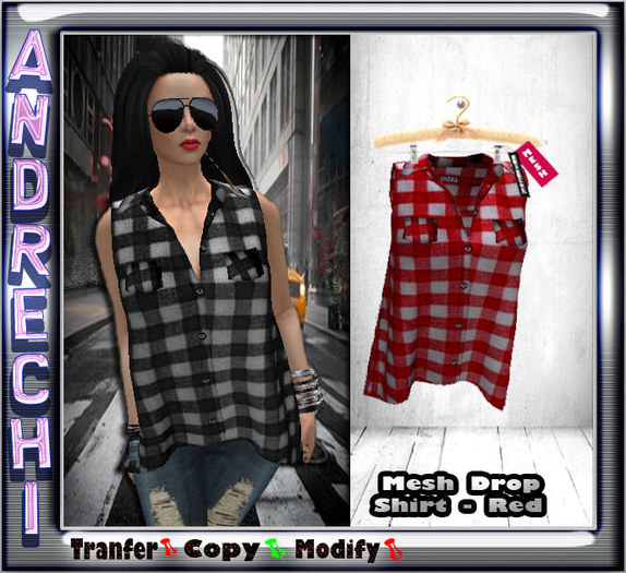 "=AnDreChi="  Mesh Drop Shirt - Red-
