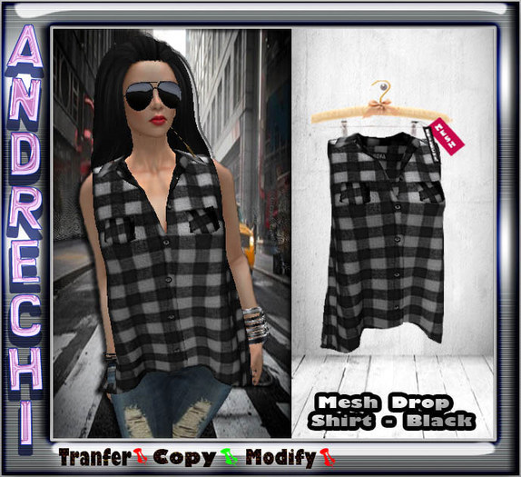 "=AnDreChi="  Mesh Drop Shirt - Black-