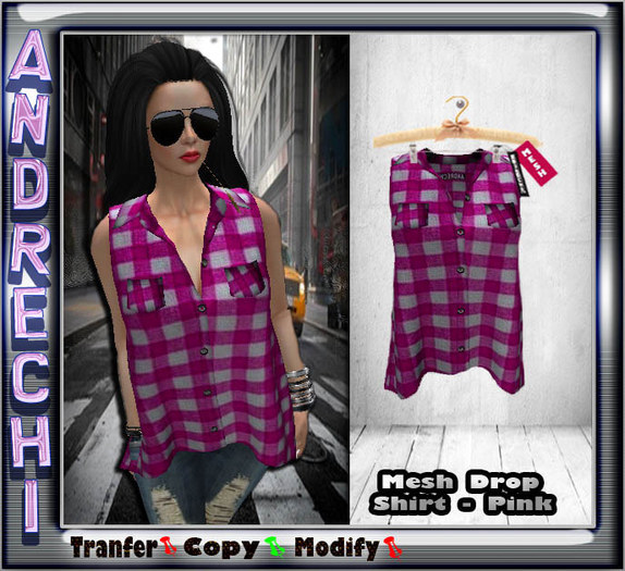 "=AnDreChi="  Mesh Drop Shirt - Pink-