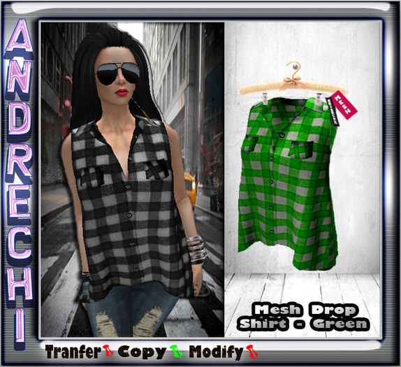 "=AnDreChi="  Mesh Drop Shirt - Green-