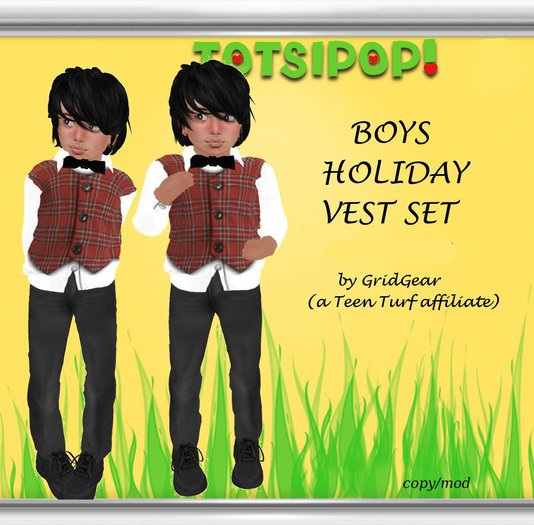 TOTSIPOP! Holiday Plaid Vest Child Mesh Clothing Set