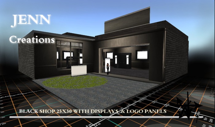 *[JENN] shop black 25x30 with mesh furniture 50 prim total C M