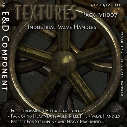 [IVH007] 10 Heavy Rusted Steel Pipe / Valve Handle Textures from E&D ENGINEERING