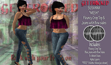 SUSANNA - Mesh Jeans & Top - Fushia