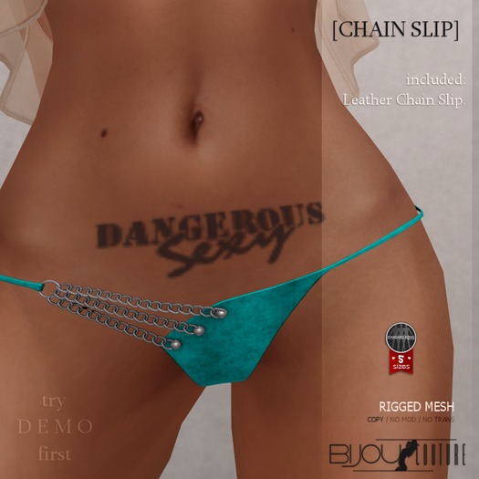 [Bijou]. Leather/Chain Slip! .ocean