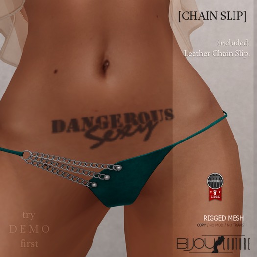 [Bijou]. Leather/Chain Slip! .cyan