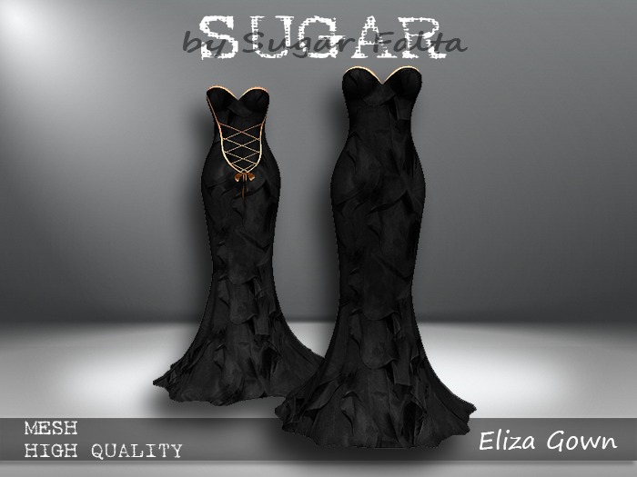 SUGAR Eliza Gown Boxed SILKY NOIR with NUDE TRIM