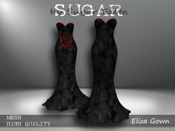 SUGAR Eliza Gown Boxed SILKY NOIR with RED TRIM