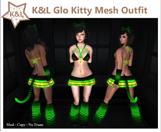 !!K&L! Glo Kitty Lime Mesh Rave Outfit