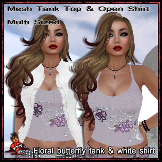 {M.t HOM} Mesh Tanktop & Open Shirt White Shirt Floral Tank