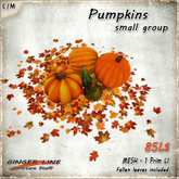 [Ginger Line] Small Pumpkins Group - 1 LI autumn or halloween decoration w/ ground leaves